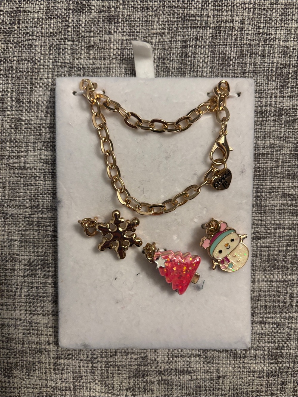 Gold-Tone Pink Holiday Charm Bracelet